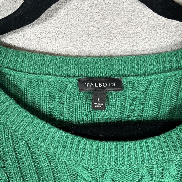 Talbots Peplum Sweater Womens L Green Black Stripe Top Casual Cotton 5% Cashmere - Picture 4 of 11